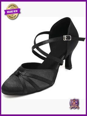 Latin Ballroom Satin Closed Toe Dance Heels 3 Inch Suede Sole